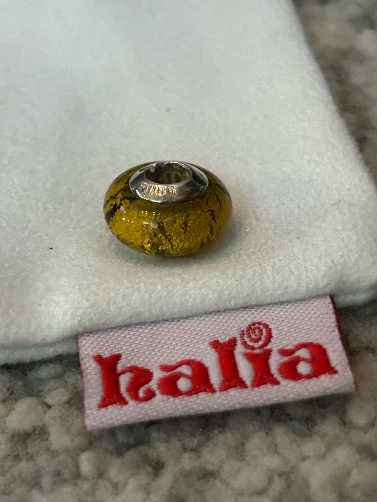 New Yellow Gold Foil Murano-Style Glass Charm - Halia “Golden Moments”